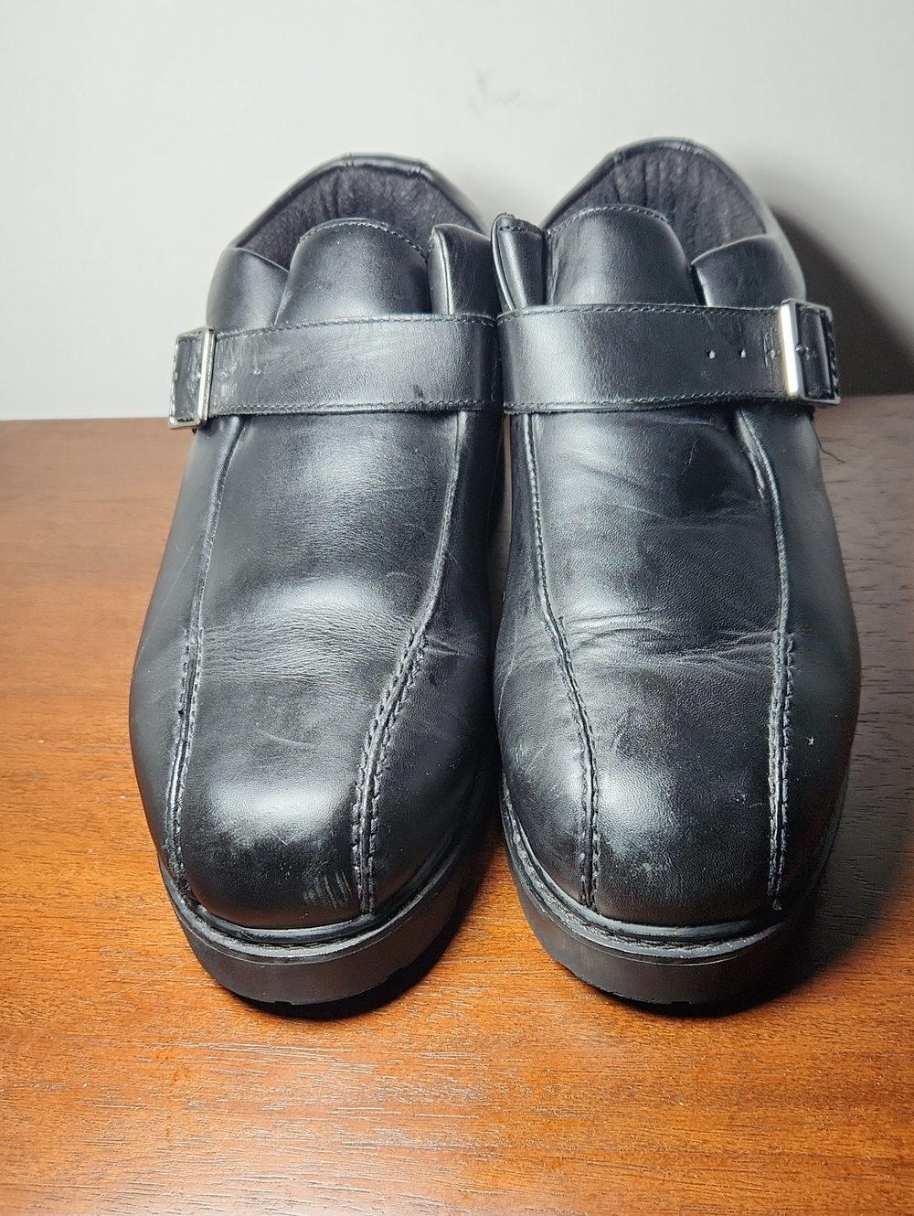 Lugz Men's Black Leather Slip-On Loafers with Buckle Strap